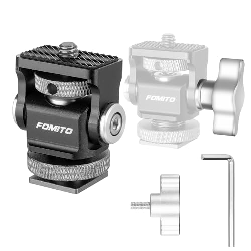 FOMITO Metal Camera Monitor Mount with 1/4" Serew and Cold Shoe, Rotary Adapter 360° Swivel Universal for Flash Speedlite, Field Monitor, LED Video Light, Microphone,etc- Gray Color - Image 1