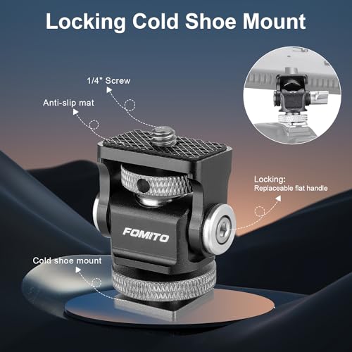 FOMITO Metal Camera Monitor Mount with 1/4" Serew and Cold Shoe, Rotary Adapter 360° Swivel Universal for Flash Speedlite, Field Monitor, LED Video Light, Microphone,etc- Gray Color - Image 2