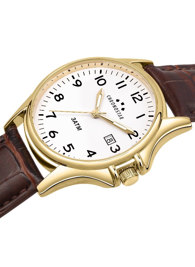 Chronostar Men's White Round Analog Dial with Brown Leather Band Watch - 43mm - R3751121003 - Image 2