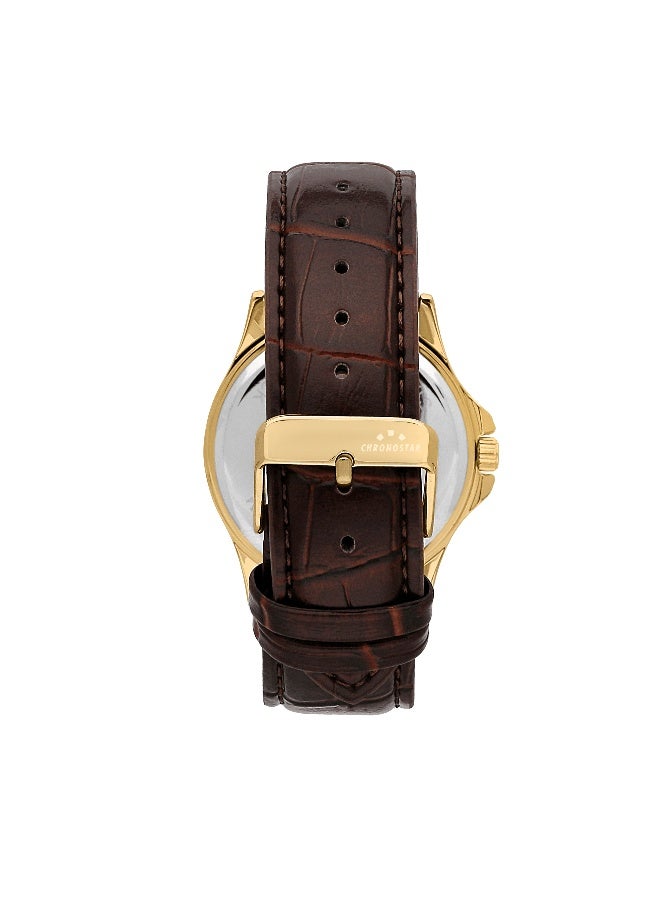 Chronostar Men's White Round Analog Dial with Brown Leather Band Watch - 43mm - R3751121003 - Image 5