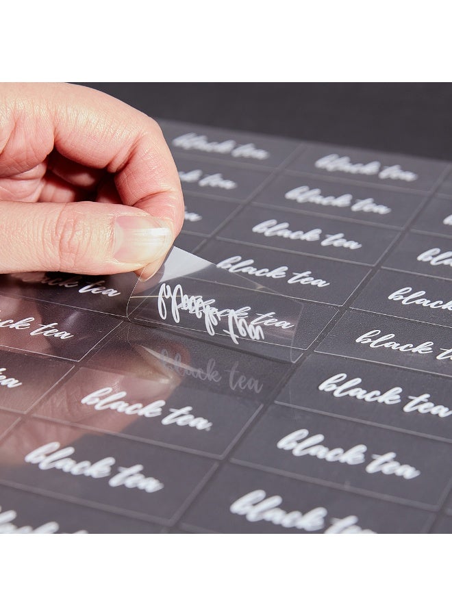 Restaurantware Label Tek 1.9 x 1 Inch Black Tea Bottle Labels, 100 Water-Resistant Labels For Bottles - Self-Adhesive, Clear With White Font, Plastic Bottle Stickers, For Drink Pouches, - Image 2