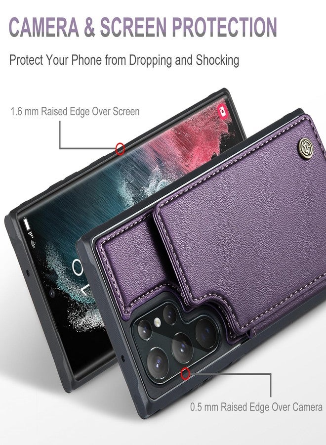 Vinich Samsung Galaxy S22 Ultra Case with Card Holder, Samsung S22 Ultra Wallet Case for Women Men with RFID Blocking, Durable Leather Kickstand Shockproof Phone Case for Galaxy S22 Ultra 5G - Purple - Image 4