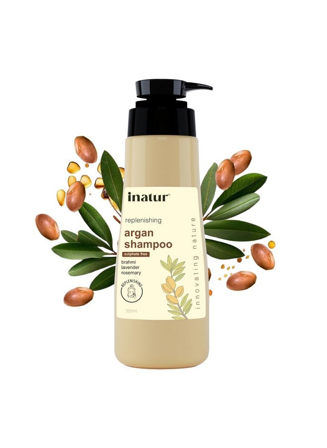 INATUR Argan Shampoo For Hair Fall Control & Frizzy Hair | Best Argan Oil Shampoo For Dry Hair | With Brahmi, Lavender & Rosemary | Sulfate-Free, Color-Safe | Top 10 Shampoo In India | 350Ml  - Image 1