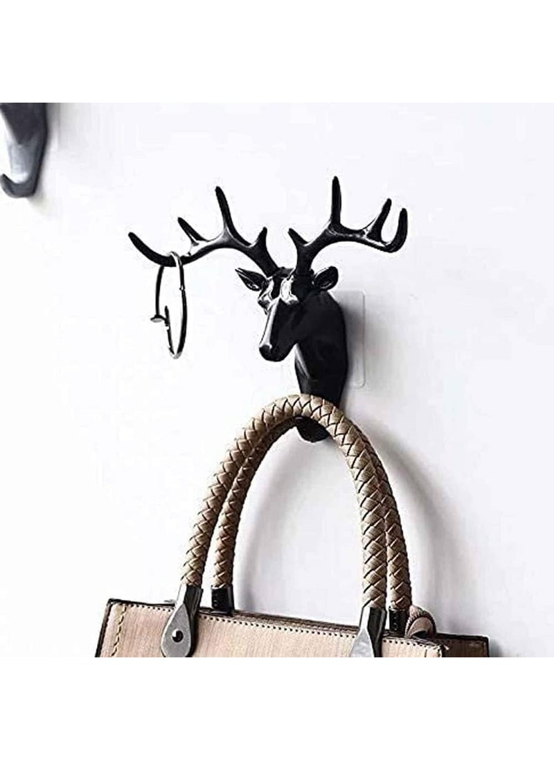 KESHAVAM KESHAVAM Elegant Deer Head Wall Hook Stylish Antler Hanger for Coats Keys Bags More Rustic Modern WallMounted Decor for Entryway Bedroom or Office Black Resin  - Image 3
