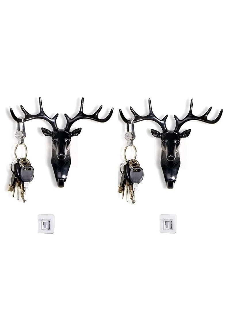 KESHAVAM KESHAVAM Elegant Deer Head Wall Hook Stylish Antler Hanger for Coats Keys Bags More Rustic Modern WallMounted Decor for Entryway Bedroom or Office Black Resin  - Image 5
