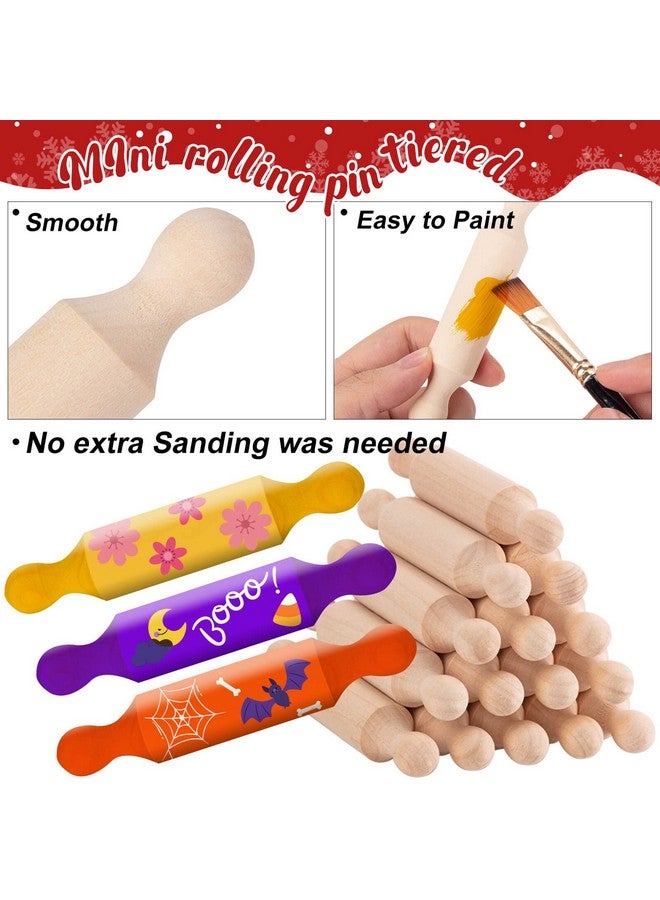 FFNIU 45Pcs Wooden Mini Rolling Pin Long Kitchen Baking Small Dough Rolling Pin for Children Fondant Pastry Pizza Crafting and Imaginative Play for Halloween and Christmas - Image 5