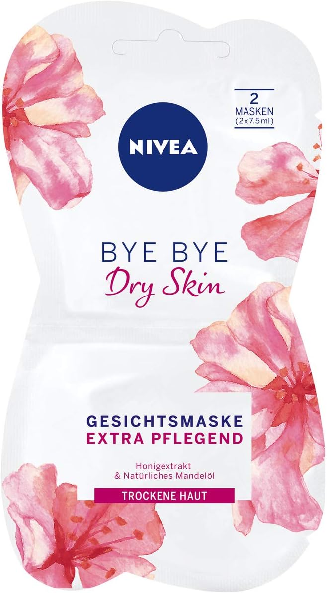 NIVEA Bye Bye Dry Skin Face Mask Intensive Face Care Mask for Dry Skin Skin Care Mask with Honey Extract and Natural Almond Oil 2 x 75 ml
