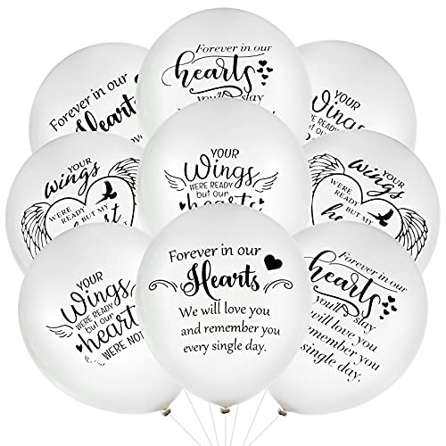 Chenkaiyang 60 Pcs Memorial Balloons 12 Inch White Latex Balloons with Ribbons for Memorial Day Funeral Decoration Wing - Image 1