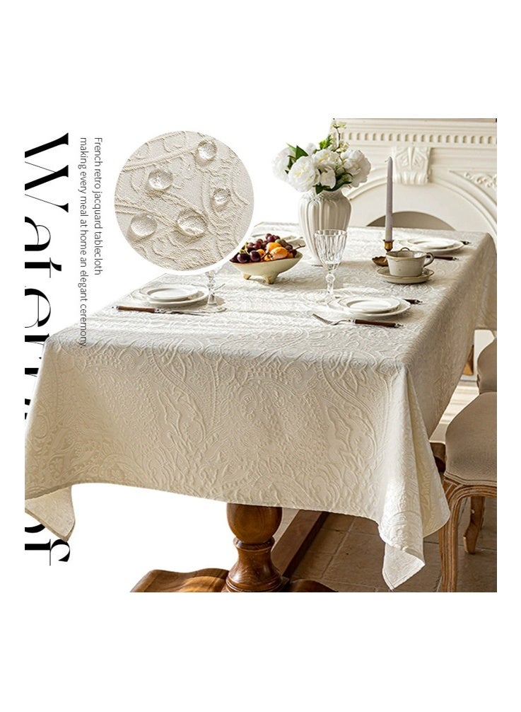 AVHUGOO French Retro Jacquard Tablecloth 140x200cm - Waterproof, Stain Resistant & Wrinkle Free Cream White Paisley Fabric for Dining Table Decoration - Image 3