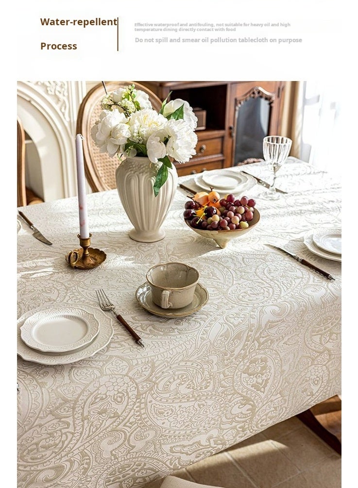 AVHUGOO French Retro Jacquard Tablecloth 140x200cm - Waterproof, Stain Resistant & Wrinkle Free Cream White Paisley Fabric for Dining Table Decoration - Image 1