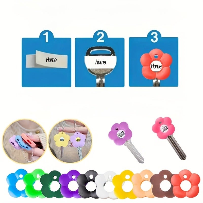 9-Piece Random Color Flower Key Cover Set with Tag Key Caps - Durable Color-Coded Key Protectors for Home/Office Keys, Easy-to-Install Keychain Organizer - Ideal Party Gift - Image 4
