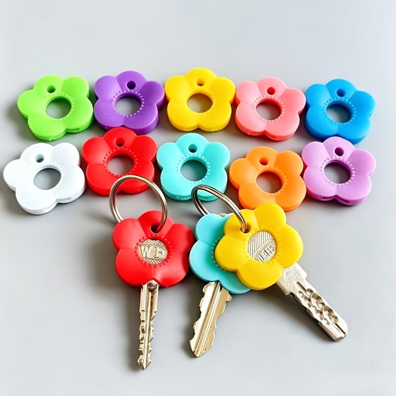 9-Piece Random Color Flower Key Cover Set with Tag Key Caps - Durable Color-Coded Key Protectors for Home/Office Keys, Easy-to-Install Keychain Organizer - Ideal Party Gift - Image 3