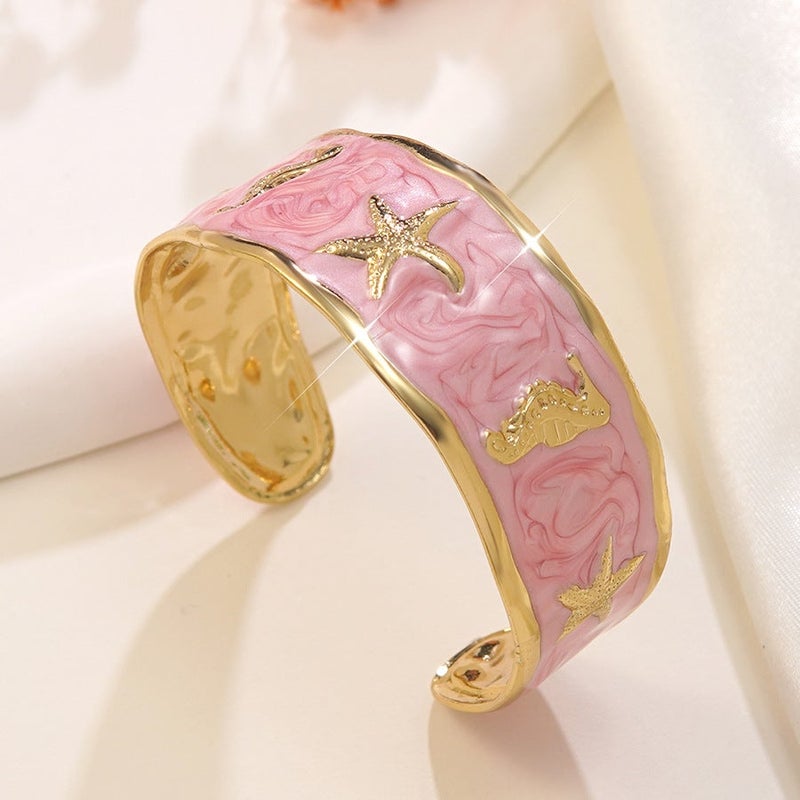 VITAL Cross-Border New Starfish Seahorse Oil-Drop Bracelet Elegant Stylish Stainless Steel Open Cuff Jewelry Wholesale - Image 4