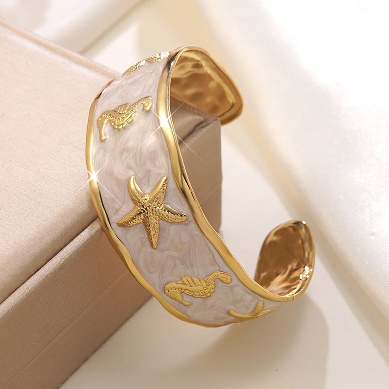 VITAL Cross-Border New Starfish Seahorse Oil-Drop Bracelet Elegant Stylish Stainless Steel Open Cuff Jewelry Wholesale - Image 5