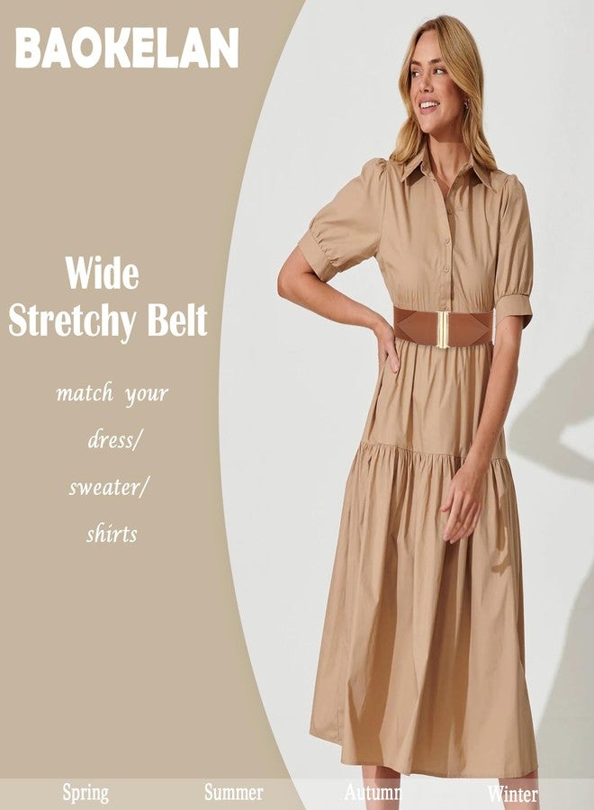 BAOKELAN Women Wide Elastic Belt Vintage Stretchy Waist Belts for Dresses Brown Gold 70CM/28IN - Image 2