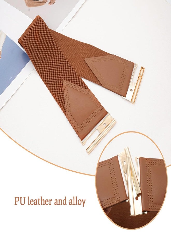 BAOKELAN Women Wide Elastic Belt Vintage Stretchy Waist Belts for Dresses Brown Gold 70CM/28IN - Image 5