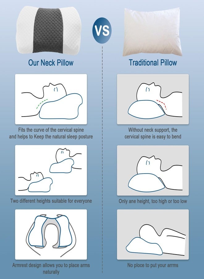 TOPPURE Cervical Neck Pillow with Breathable Pillowcase, Memory Foam Pillow Supportive for Neck & Shoulder Pain Relief for Side, Back, Stomach Sleepers(White&Grey) - Image 3