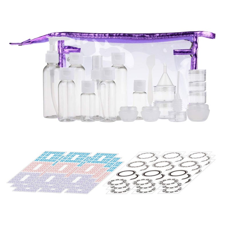 Travel Bottle Set Refillable TSAAirline Approved 8 Bottles and 9 Jars 3 Tools Pipette Funnel and Mini Spatula for Downsized Portions of Your Favorite Cosmetics Lotions and Creams