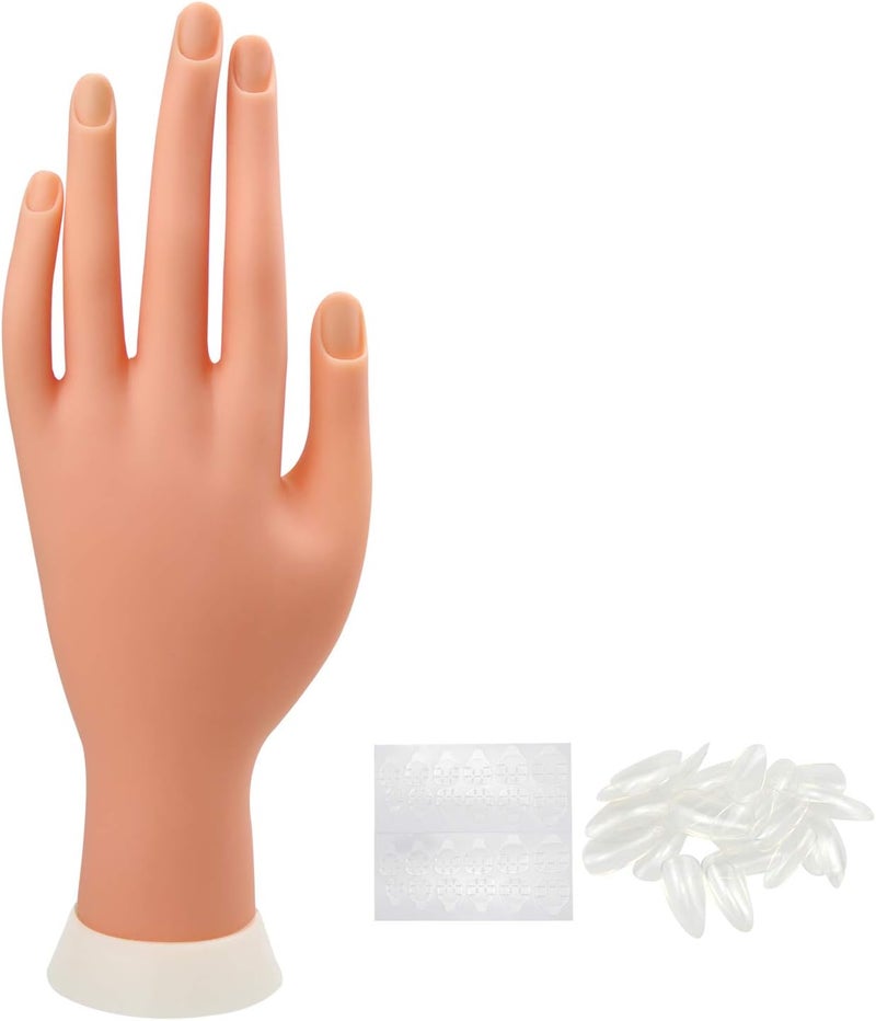 Xmasir Practice Hand For Acrylic Nails Nail Practice Hand Nail Art Practice Tool Set False Hand For Training2 Sheets Glue Sticker And 20 Pieces Full Cover False Nailwithout Holder Stand