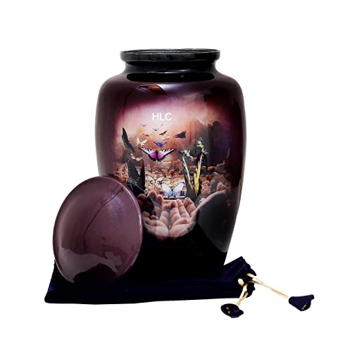 HLC Butterfly Purple Finish Cremation Urn for Human Ashes - Adult Funeral Urn Handcrafted - Affordable Urn for Ashes (Adult 200 lbs) – 10.5 x 6 “, Cremation Urn - Image 3