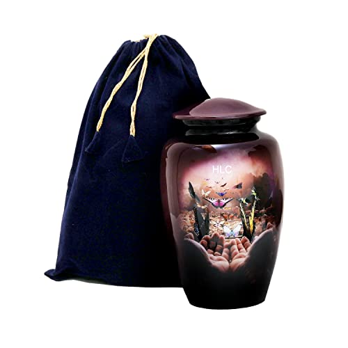 HLC Butterfly Purple Finish Cremation Urn for Human Ashes - Adult Funeral Urn Handcrafted - Affordable Urn for Ashes (Adult 200 lbs) – 10.5 x 6 “, Cremation Urn - Image 1