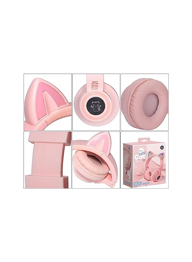 Excefore Wireless Bluetooth Headphones Kids Headphones Over Ear Cat Ear Led Light Up Bluetooth Foldable Headphones For Girls Toddlers Kids Headphones For Amazon Fire Tablet Laptop Ipad School - Image 3