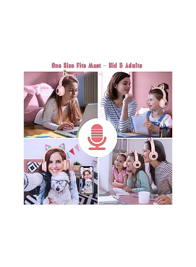Excefore Wireless Bluetooth Headphones Kids Headphones Over Ear Cat Ear Led Light Up Bluetooth Foldable Headphones For Girls Toddlers Kids Headphones For Amazon Fire Tablet Laptop Ipad School - Image 2