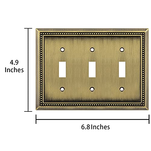 Henne Bery Sunken Pearls Heavy Duty Decorative Wall Plate Switch Plate Outlet Cover (Triple Toggle, Antique Brass) - Image 3