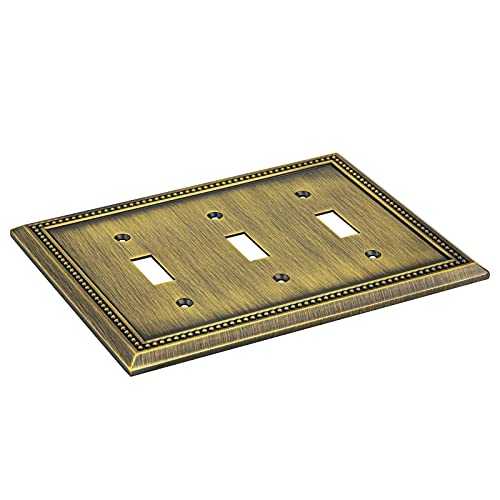 Henne Bery Sunken Pearls Heavy Duty Decorative Wall Plate Switch Plate Outlet Cover (Triple Toggle, Antique Brass) - Image 2