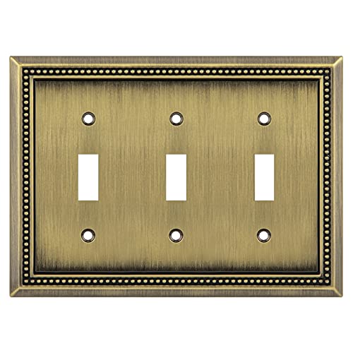 Henne Bery Sunken Pearls Heavy Duty Decorative Wall Plate Switch Plate Outlet Cover (Triple Toggle, Antique Brass) - Image 1