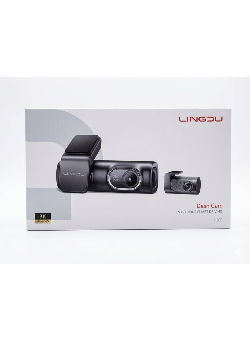 لينجدو كاميرا لوحة قيادة السيارة (داش كام) LINGDU D200 بدقة 3K Ultra HD - أمامية وخلفية، تدعم الواي فاي وتطبيق الجوال مع رؤية ليلية فائقة ونظام GPS - Image 5