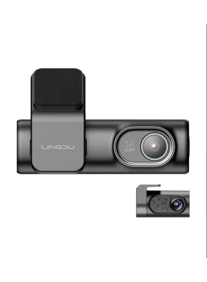 لينجدو كاميرا لوحة قيادة السيارة (داش كام) LINGDU D200 بدقة 3K Ultra HD - أمامية وخلفية، تدعم الواي فاي وتطبيق الجوال مع رؤية ليلية فائقة ونظام GPS - Image 1
