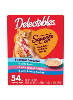 Hartz Delectables Squeeze Up Seafood Variety Pack, Creamy Squeezable Puree, Lickable Wet Cat Treats, Grain Free, No Added Fillers, No by-Products, No Added Preservatives, 0.5 Ounces Tube, 54 Tubes Total  - Image 1