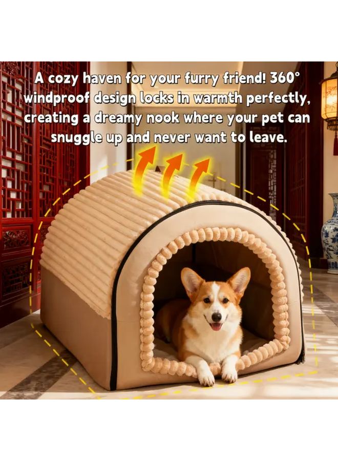 Brown XXL Soft Plush Pet Bed House For Dogs Fur Kids Pretend Cute Immersive Privacy Hideout Secret Nook - Image 3