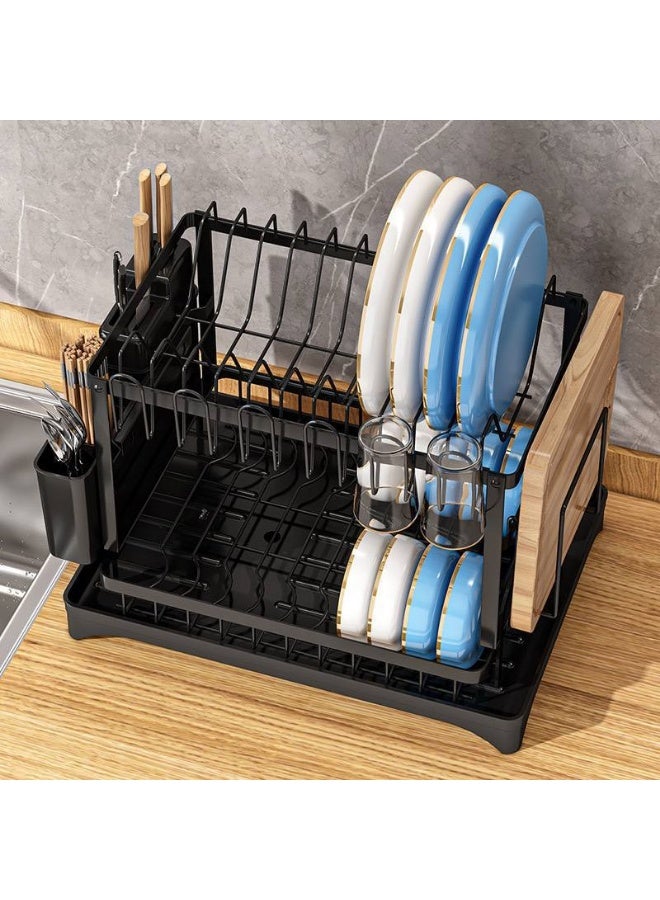Black 2-Tier Metal Drainer with Side Drainer Also known as a dish drainer or dish rack. It is used to dry dishes and utensils after handwashing, allowing them to drain and air dry. It comes in various designs, such as multi-tiered or over-the-sink designs, to provide more drying space. It helps organize your kitchen and keep dishes clean. - Image 2