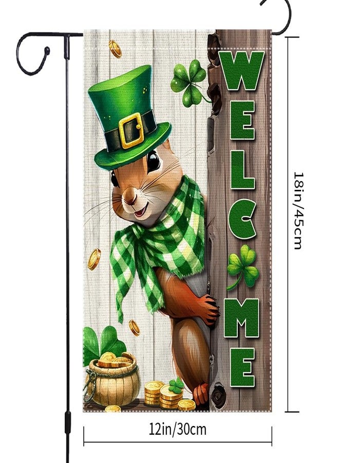 RMXJKIIU Spring St Patricks Day Garden Flag 12x18inch Double Sided Burlap The Squirrel Lucky Shamrock Garden Flags Happy St. Patrick's Day For Outdoor Yard Patio Lawn Decor,Green Hat with Clovers Gold Coin Pot - Image 3