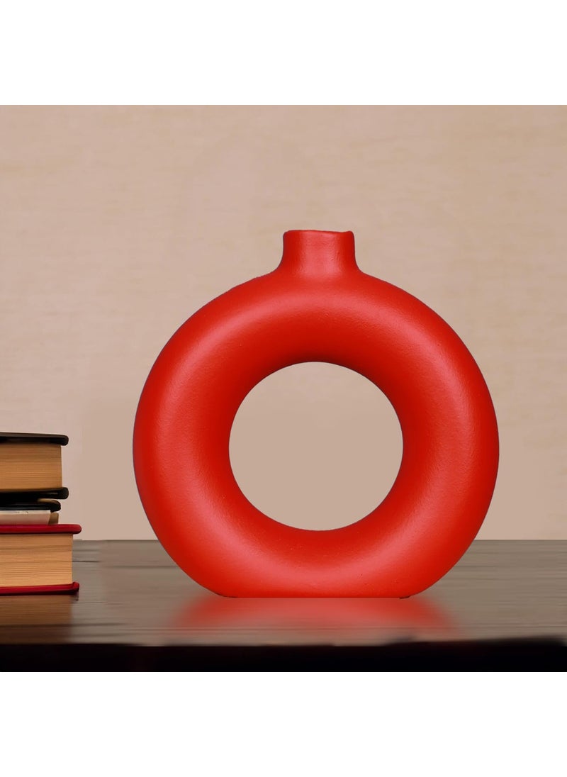 AA NM & Sons AA NM Sons Ceramic Donut Shaped Vase for Home Dcor Pack of 1 Red  - Image 1