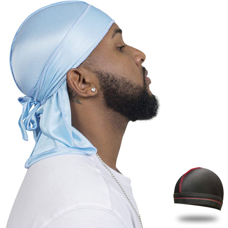 ForceWave Silky Durag for Men Wave Cap Satin Dorag for Men Women 360 Wave (SBlue) - Image 1