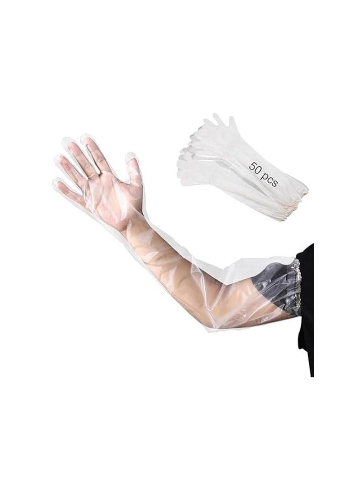 DELGREEN 50 Pack Disposable Waterproof Long Arm Glove with Elastic Cuff Household Cleaning Gloves Thick for Kitchen Dishwashing Food Handling Vegetable Washing Gloves Extra Long Full Arm - Image 1