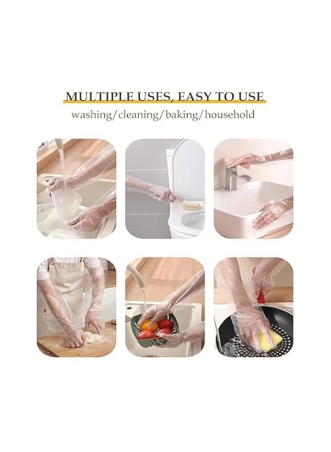 DELGREEN 50 Pack Disposable Waterproof Long Arm Glove with Elastic Cuff Household Cleaning Gloves Thick for Kitchen Dishwashing Food Handling Vegetable Washing Gloves Extra Long Full Arm - Image 2