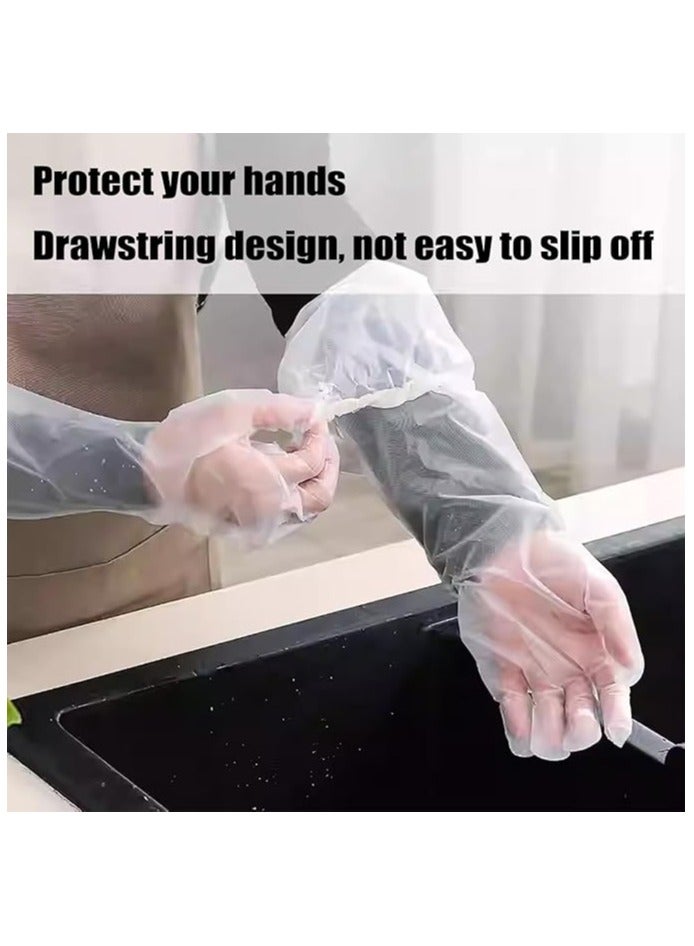 DELGREEN 50 Pack Disposable Waterproof Long Arm Glove with Elastic Cuff Household Cleaning Gloves Thick for Kitchen Dishwashing Food Handling Vegetable Washing Gloves Extra Long Full Arm - Image 3