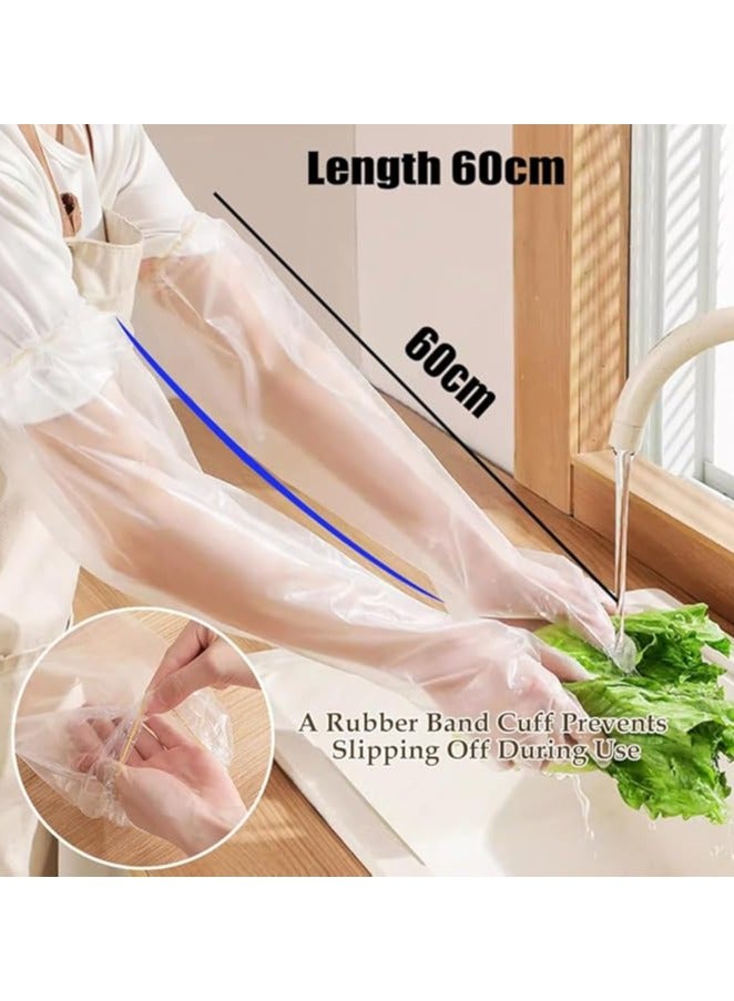 DELGREEN 50 Pack Disposable Waterproof Long Arm Glove with Elastic Cuff Household Cleaning Gloves Thick for Kitchen Dishwashing Food Handling Vegetable Washing Gloves Extra Long Full Arm - Image 4