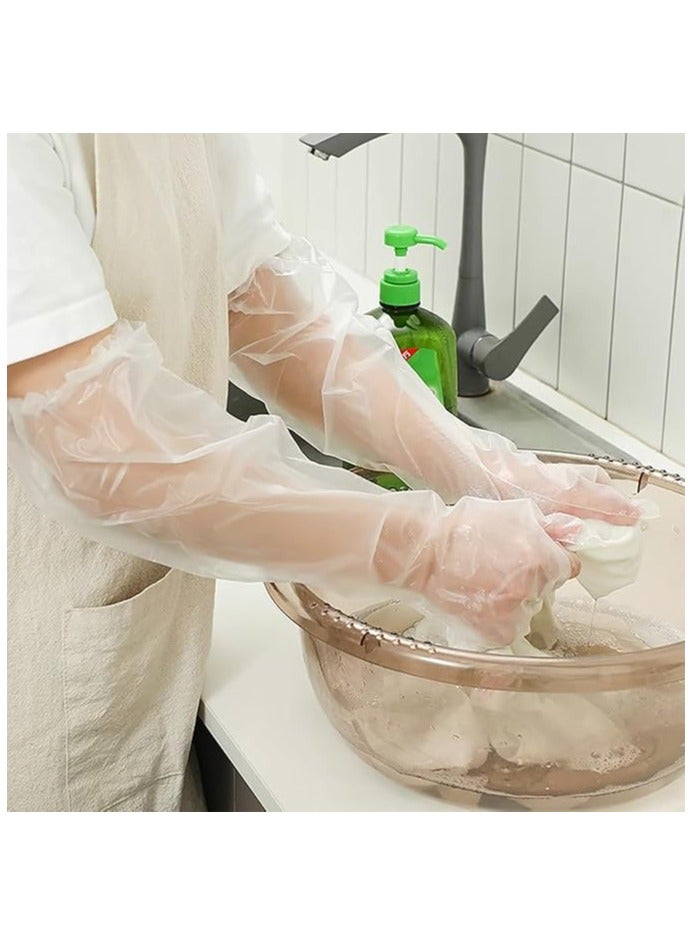 DELGREEN 50 Pack Disposable Waterproof Long Arm Glove with Elastic Cuff Household Cleaning Gloves Thick for Kitchen Dishwashing Food Handling Vegetable Washing Gloves Extra Long Full Arm - Image 5