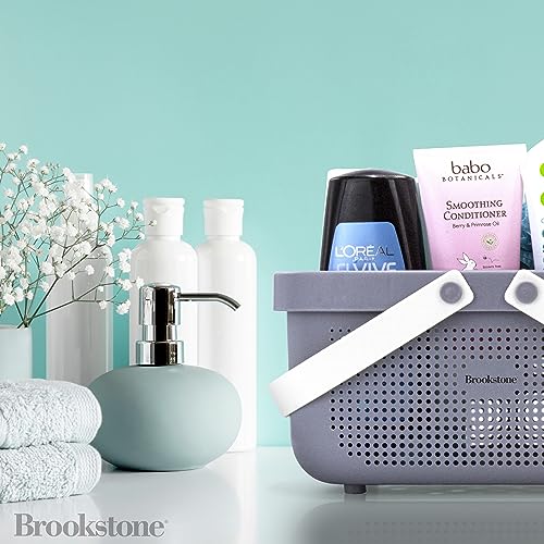 Brookstone BKH1633, Large Portable Shower Caddy with Soft Silicone Carrying Handle, Bathroom Organizer Basket, Plastic Bath Tote, Dries Quickly with Drainage Holes [BPA Free], Gray - Image 5