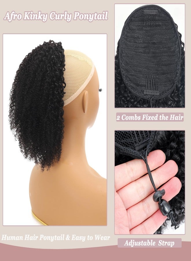 HLSK Afro Kinky Curly Drawstring Pontail Human Hair For Black Women,4C Natural Curly Drawstring Ponytail Extension,10A Brazilian Virgin Afro Puff Human Hair Ponytail (10 Inch) - Image 3