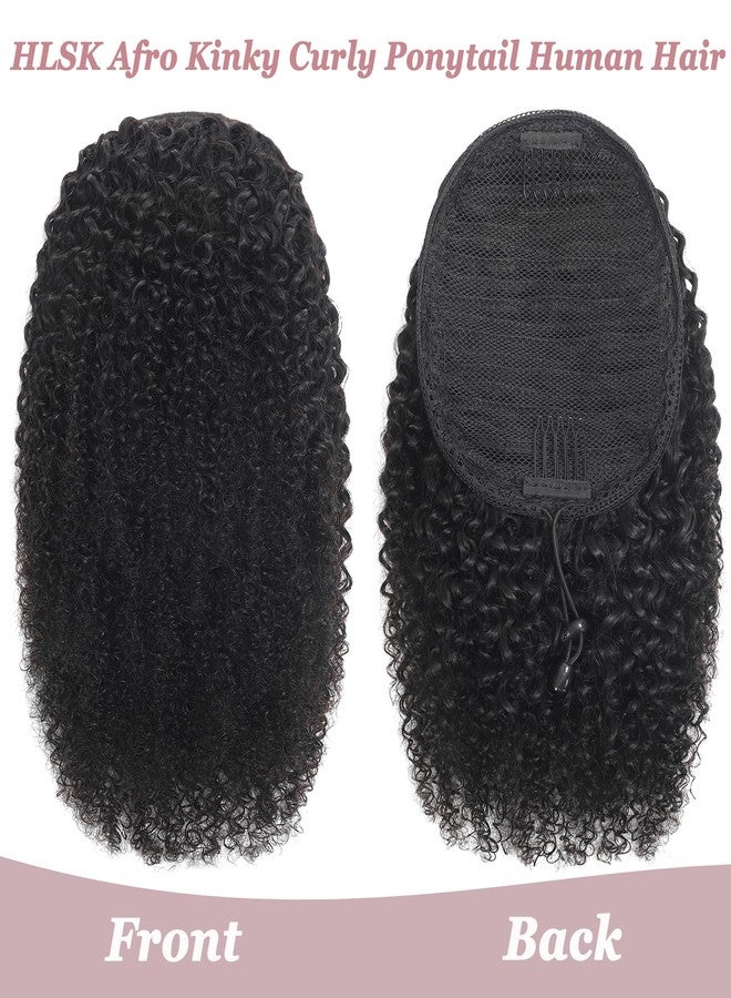 HLSK Afro Kinky Curly Drawstring Pontail Human Hair For Black Women,4C Natural Curly Drawstring Ponytail Extension,10A Brazilian Virgin Afro Puff Human Hair Ponytail (10 Inch) - Image 5