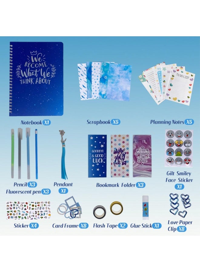 Capstro DIY Journal Kit – SH014 Blue Diary Set with Notebook, Stickers, Glitter Tapes, Bookmarks & Tassel Pendant – Scrapbook & Stationery Craft Box for Kids Age 4+ – Creative Gift for Boys & Girls - Image 2