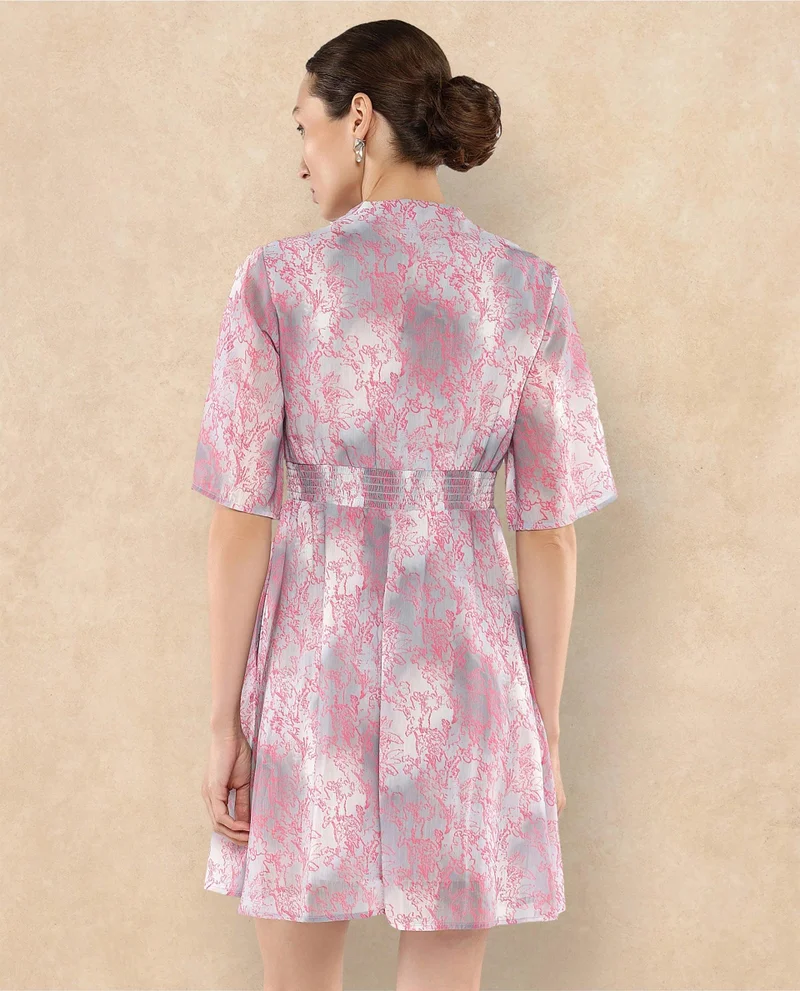 Rareism Women's V Neck Printed Short Dress