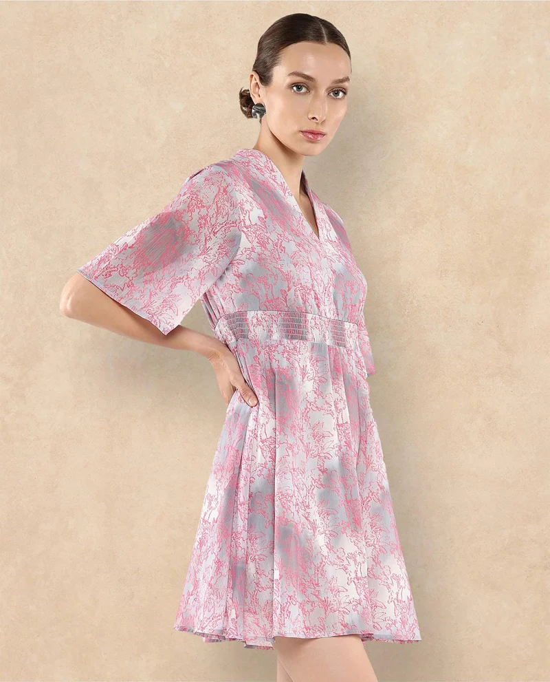 Rareism Women's V Neck Printed Short Dress