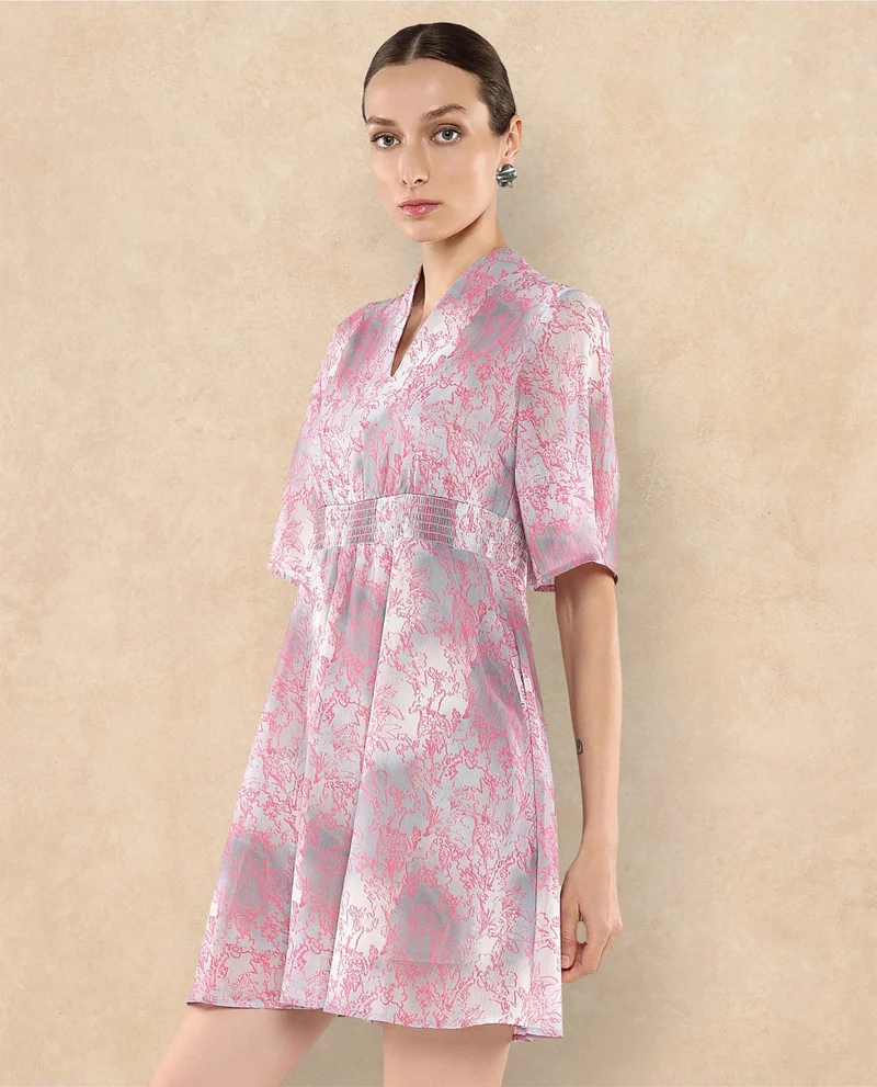 Rareism Women's V Neck Printed Short Dress